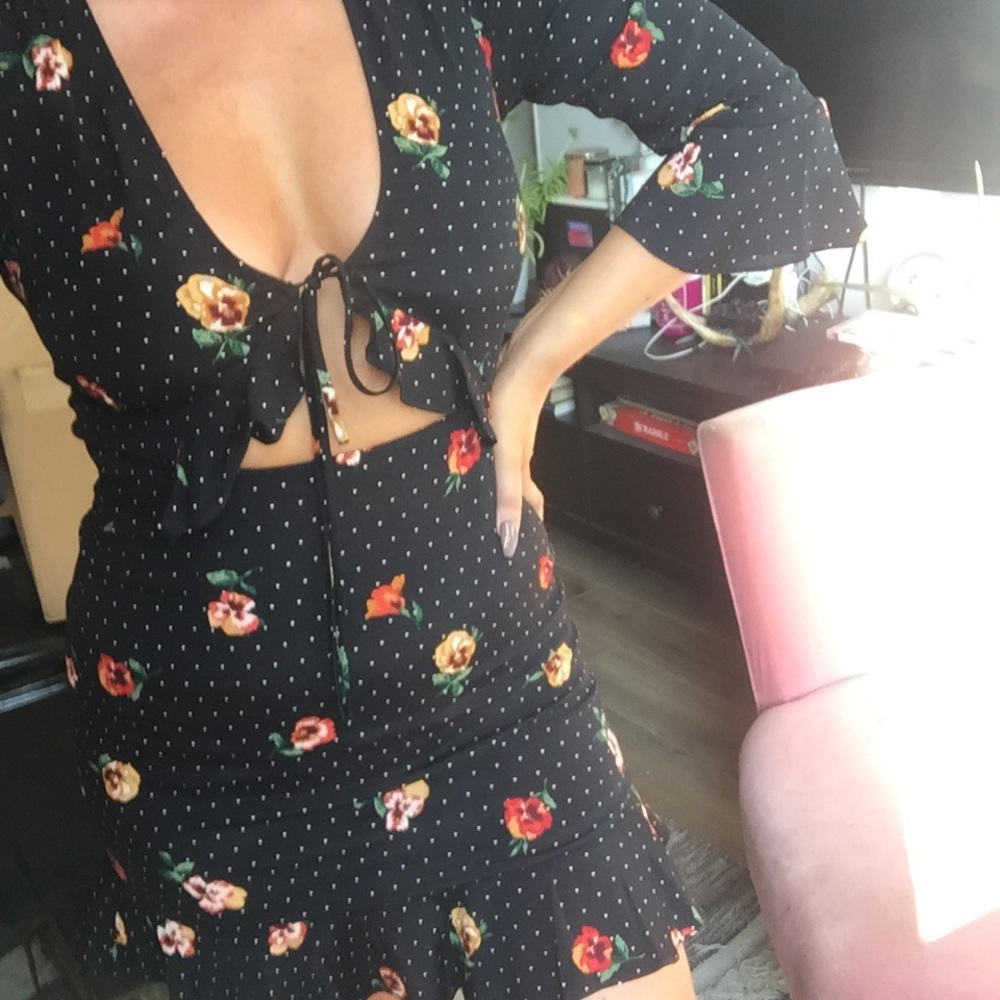 Front tie black mini dress